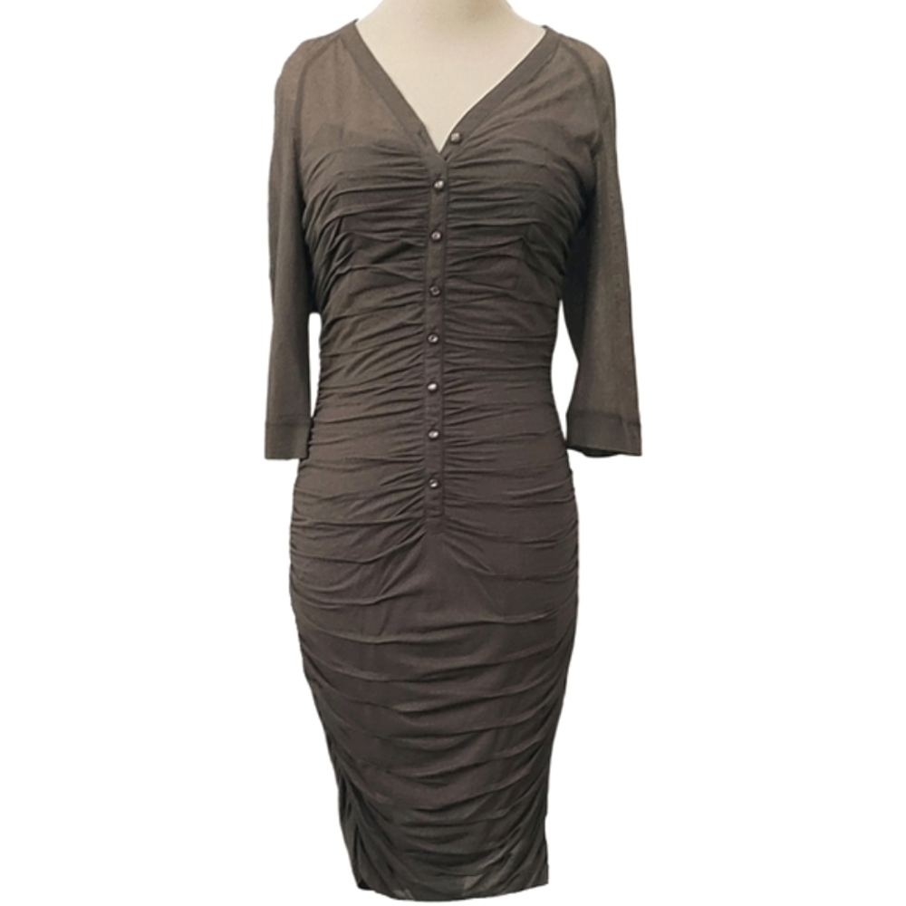 Byron Lars Dress  Ruched Button Front Midi